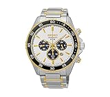 Seiko Men's Solar Chronograph Two-Tone Watch with Black Bezel