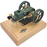 Hit and Miss Engines, 1.6CC Horizontal Evaporative Water-Cooled 4-Stroke Gasoline Internal Combustion Engine with Flywheel Speed Limiter &amp; Wooden Base for STEM Education &amp; Science Demonstration
