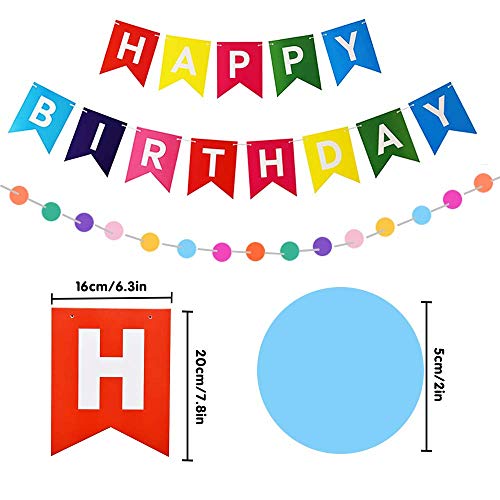 Birthday Decorations Party Supplies, 55PCS Colorful Birthday Decorations, Happy Birthday Banner, 6 Pom Poms Flowers, Round Paper Garland, 12 Hanging Swirl, 30 Balloons for Party Supplies