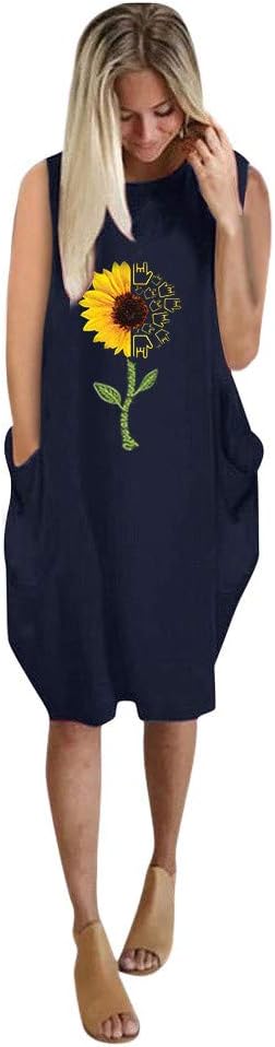 TOPKEAL Womens Ladies Girls Sleeveless Tops Dress T-Shirts Plus Size Baggy Sweatshirt Loose Crew Neck Solid Color Pocket Loose Bluses Pullover Jumper Tops Polos Tunic Tee