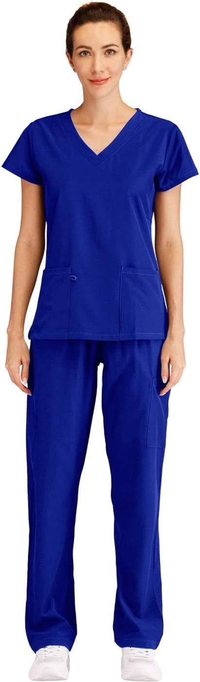 Minty Mint Women's V Neck Stretch Medical Scrub Set w Side Panels