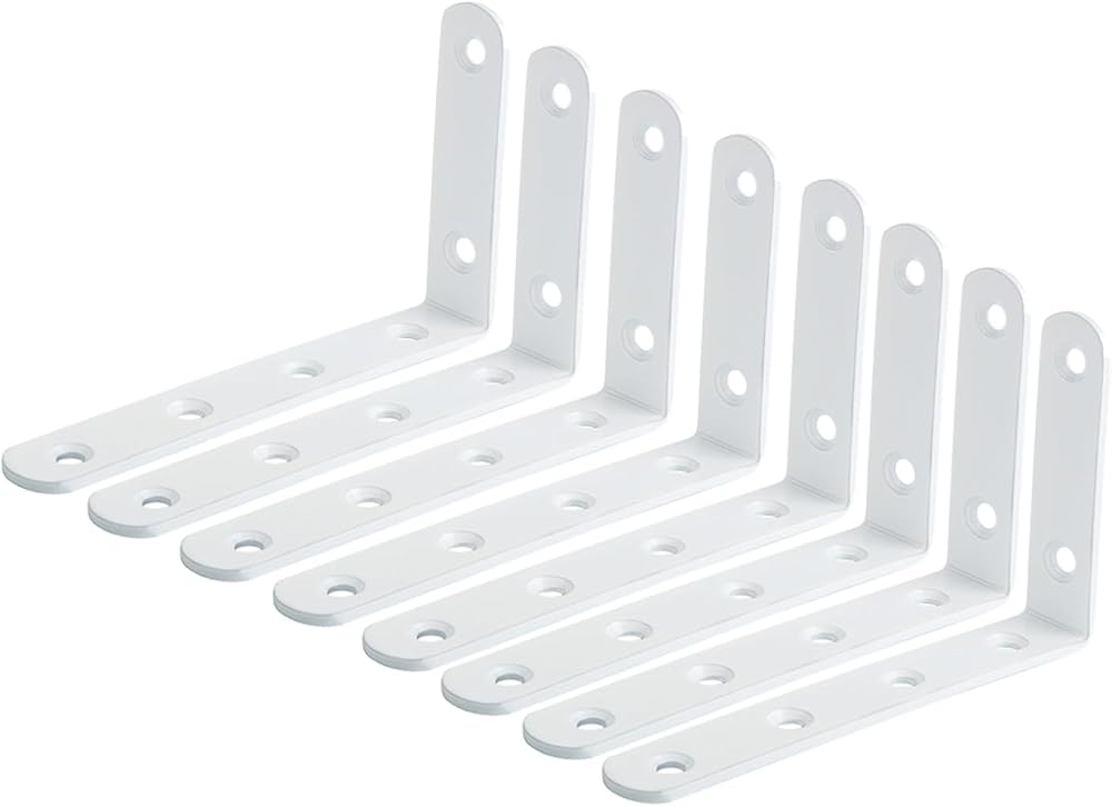 Mooche 8Pcs White Shelf Brackets 125mm L Shape Heavy Duty Wall Mount
