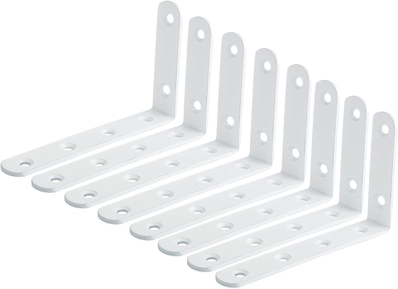 Mooche 8Pcs White Shelf Brackets 125mm L Shape Heavy Duty Wall Mount