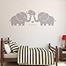 MAFENT Three Cute Elephant Family Wall Decal with Love Hearts Quote Art Baby or Nursery Wall Decor Bedroom Decoration (Grey, Large)