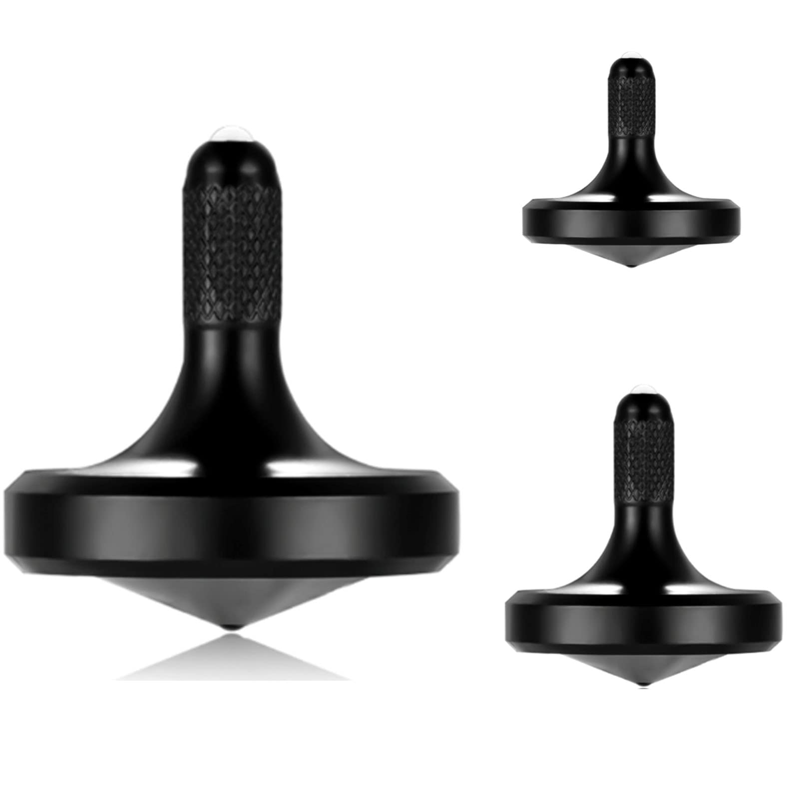 Metal Stainless Steel Spinning Top, Well Made EDC Decompression Toy, Perfectly Balanced, Spin Smooth, Long Rotation Time, Helps Relieve Stress and Anxiety (3PCS L+M+S/Black)