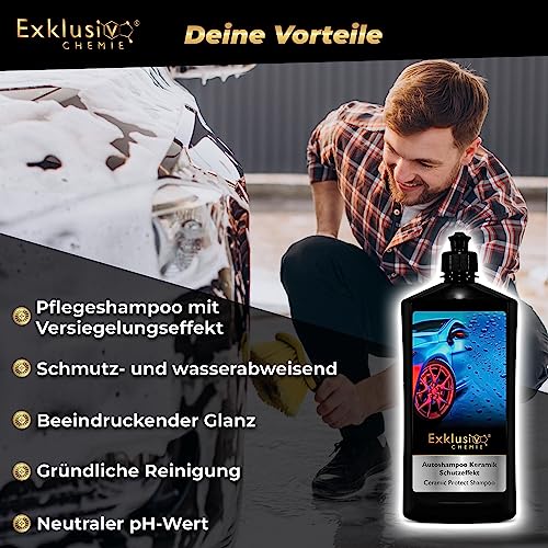 Exklusiv Chemie® Autoshampoo Keramik Schutzeffekt 750ml | Auto Shampoo Konzentrat mit Abperleffekt | Auto Reiniger mit Keramik Versiegelungseffekt | Wasser & Schmutzabweisend für alle Auto Außenteile thumbnail 2