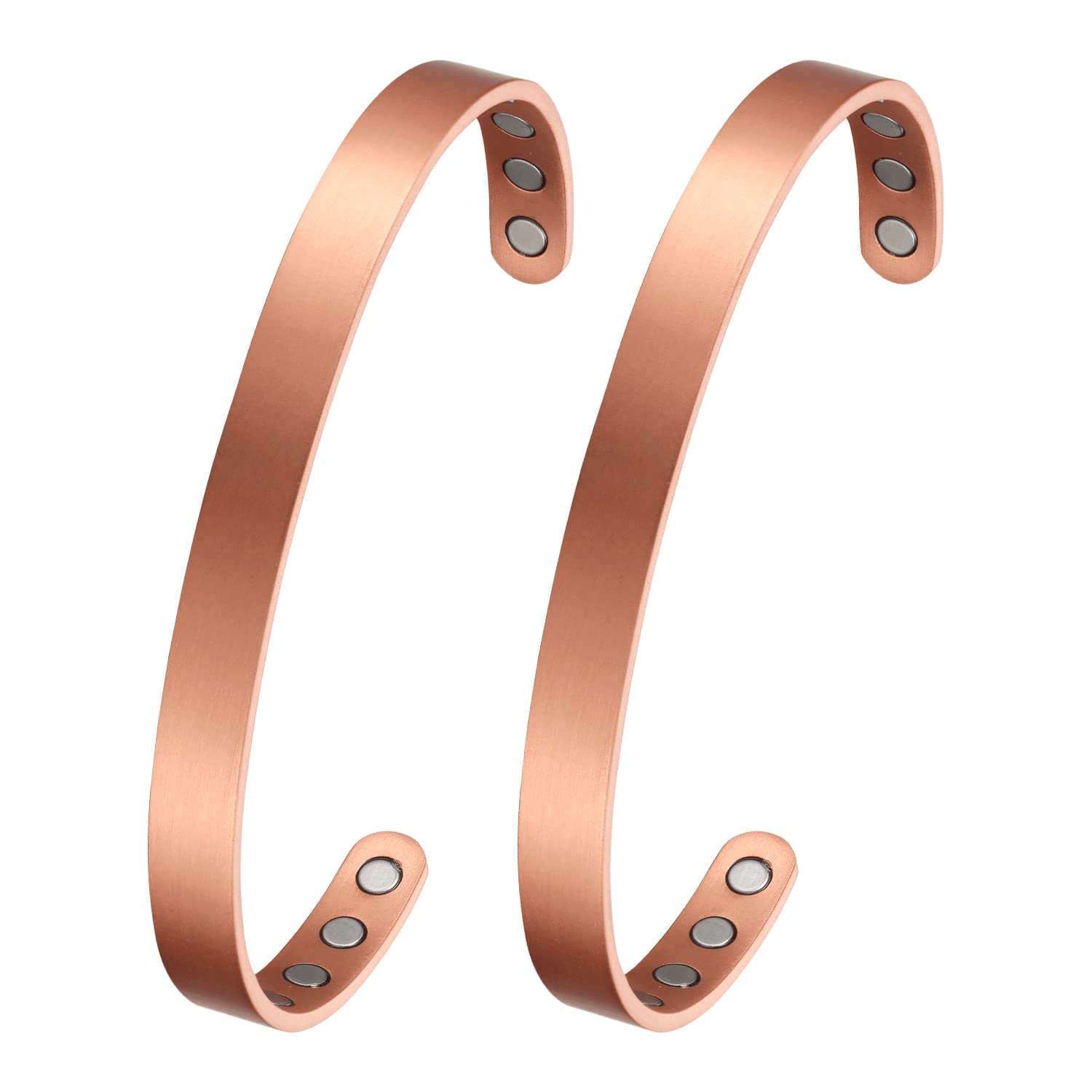 MagEnergy Copper Bracelet for Men and Women, 99.9% Pure Copper Magnetic Bangle with 8pcs Magnets, 6.8" Adjustable Jewelry Gift (2Pcs)