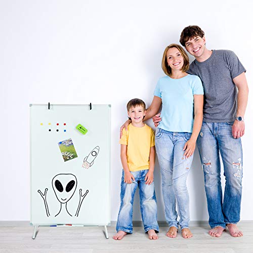 Lockways Easel Magnetic White Board, Portable Magnetic Tripod Dry Erase Flipchart 36 x 24 Inch, Silver Aluminum Frame
