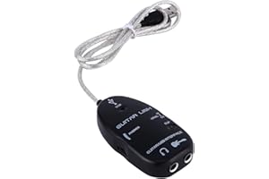 USB Guitar Link Cable, Plug and Play Audio Interface for PC Recording with Stereo Headphone Output, for Vista and OS 8.5