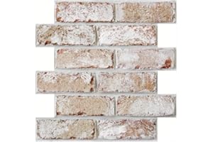 COMSTICKC 10 Pcs 3D Faux Brick Wall Panel Peel and Stick Brick Tiles 12"X12" DIY Lightweight PVC Whitewash Red Brick Wall Tile Self Adhesive Brick Paneling Faux Brick Backsplash Interior Wall Decor
