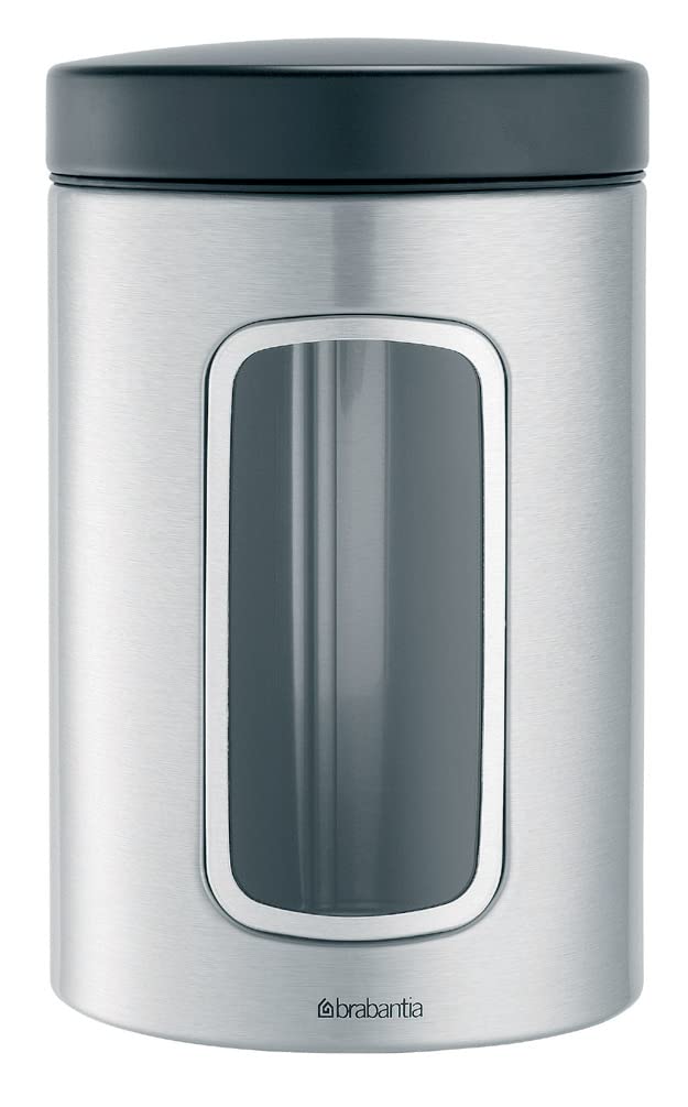 Brabantia 335341 Window Canister Set, Fingerprint Proof, 1.4 L - Matt Steel, 3 Pieces
