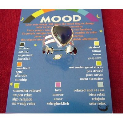 Spiritual Gifts Mood Ring; Heart Shaped on a Card with Colour Coded Chart telling your Inner Moods - adjustable to fit different size of fingers - sold