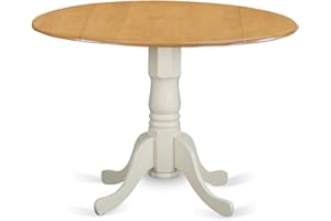 East West Furniture DLT-OLW-TP Dublin Modern Kitchen Table - a Round Dining Table Top with Dropleaf & Pedestal Base, 42x42 Inch, Oak & Linen White