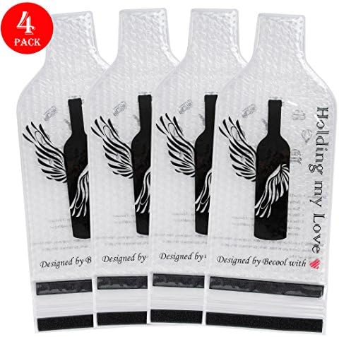 Becool 4 Pack Reusable Wine Bottle Protector Travel Bag~With Inner Skin and Leak Proof Exterior~Safe for Transportation &amp; Gift Giving