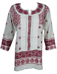 Mogul Womens Handmade Tunic Dress Cotton Embroidered Beach Cover up Top