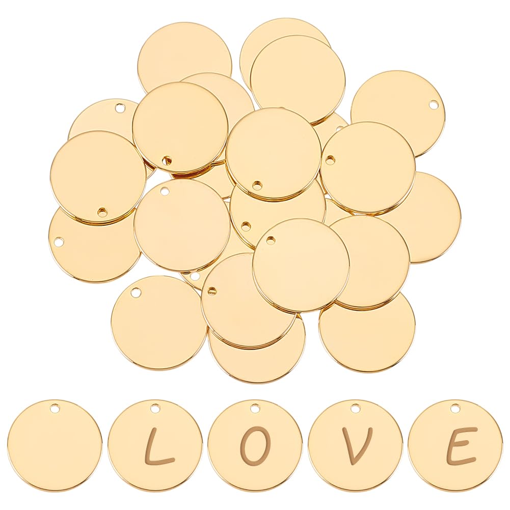 BENECREAT 24 PCS 18K Gold plated Brass Blank Pendants Flat Round Shape Stamping Blanks for Bracelet Earring Pendant Charms Dog Tags - 16mm in diameter — image 1