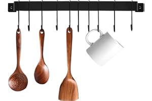 Wrought Iron Shelf with 10 S Hooks for Hanging Kitchen Utensils and Pots, 16"