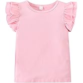 LYQTloml 12m-7Y Toddler Baby Girls Ruffle Sleeve Shirt Plain Solid Sleeveless Tshirt Top Blouse Kids Casual Clothes