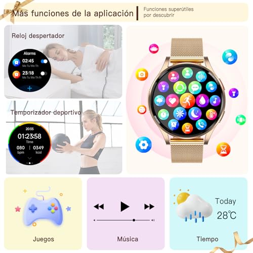 Lgnitek 2026 ECG+HRV Reloj Inteligente Mujer con BMI/Acido Urico/Microchequeo, 1.43'' AMOLED Smartwatch con Función Femenina, 24H Pulsometro, SpO2, Monitor de Sueño, para iOS Android