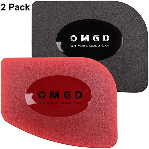 OMGD 2 Pack Super Durable Pan Scrapers for Cast Iron Skillets, Cookware Baking Pans （Red + Black）
