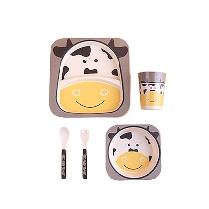BG&MF Schüssel für Kinder,5-teiliges Kinderbesteck-Bambus-Set - Kinder-Dinner-Set enthält runde Bambusschalen für Kindergesch