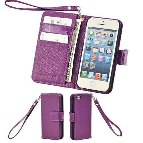 image for iPhone SE 5s 5 Case, Wisdompro Premium PU Leather 2-in-1 Protective [F