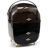 BENEALL Makeup Organizer Skincare Organizers, Cosmetic Organizer Box for Countertop with Lid and Drawers, Make Up Storage Organizer with Waterproof & Dustproof Cover for Vanity Women Girls (Black)