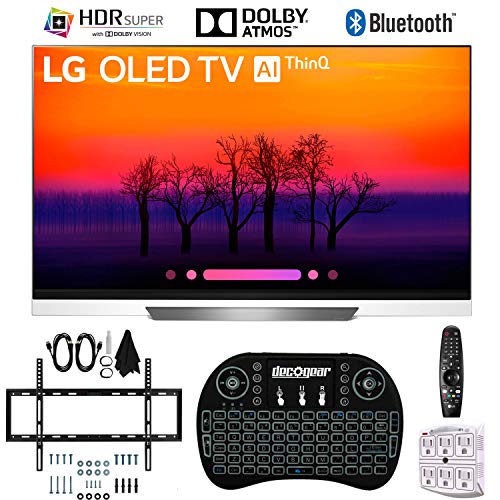 LG E8PUA 55 OLED 4K HDR Ultra HD AI Smart TV with Wireless Keyboard + Wall Bracket Bundle