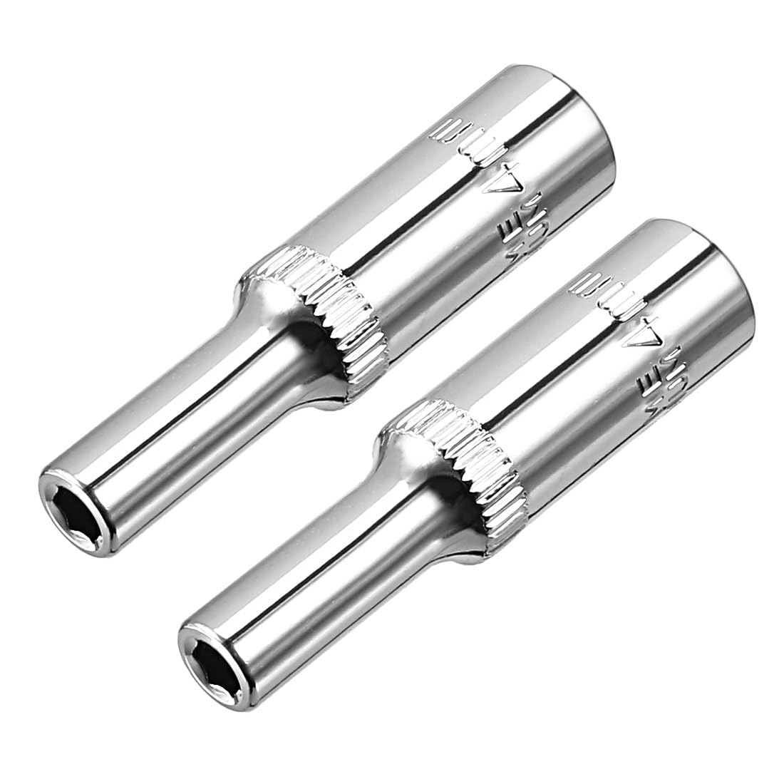 TOP-VIGOR 2Pcs 1/4 Inch Drive 4mm 6-Point Deep Socket, Metric, Cr-V Drive Socket for Auto Repairing and Household