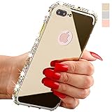 iPhone 7 Plus Cases, AMASELL[1-Pack][2-IN-1]Luxury Bling 3D Sparkle Diamond Metal Frame Bumper + Ultra Slim PC Hard Mirror Back Cover for iPhone 2016 5.5 Plus inches (Gold with bling)