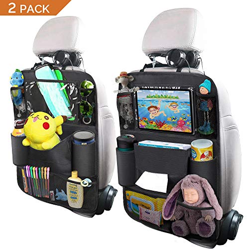 Backseat Car Organizer, OYRGCIK Kick Mats Car Back Seat Protector with Touch Screen Tablet Holder Tissue Box 8 Storage Pockets for Toys Book Bottle Drinks Kids Toddler Road Trip Travel Bag, 2 Pack