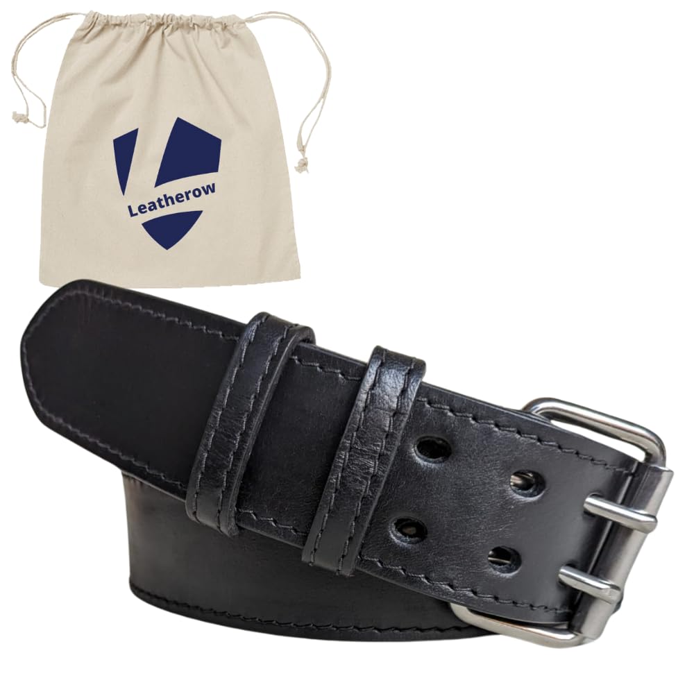 Photo 1 of Leatherow 2 Inch Wide Premium Leather Tool Belt for Men Work | Heavy Duty Construction Mens Pouches Pockets Bags | Adjustable Waist Belt for Carpenters, Electricians, and Contractors (Black, 30"-46")