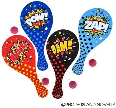 1 Dozen (12) Fun Superhero Paddleball Games-Classic Wood Design
