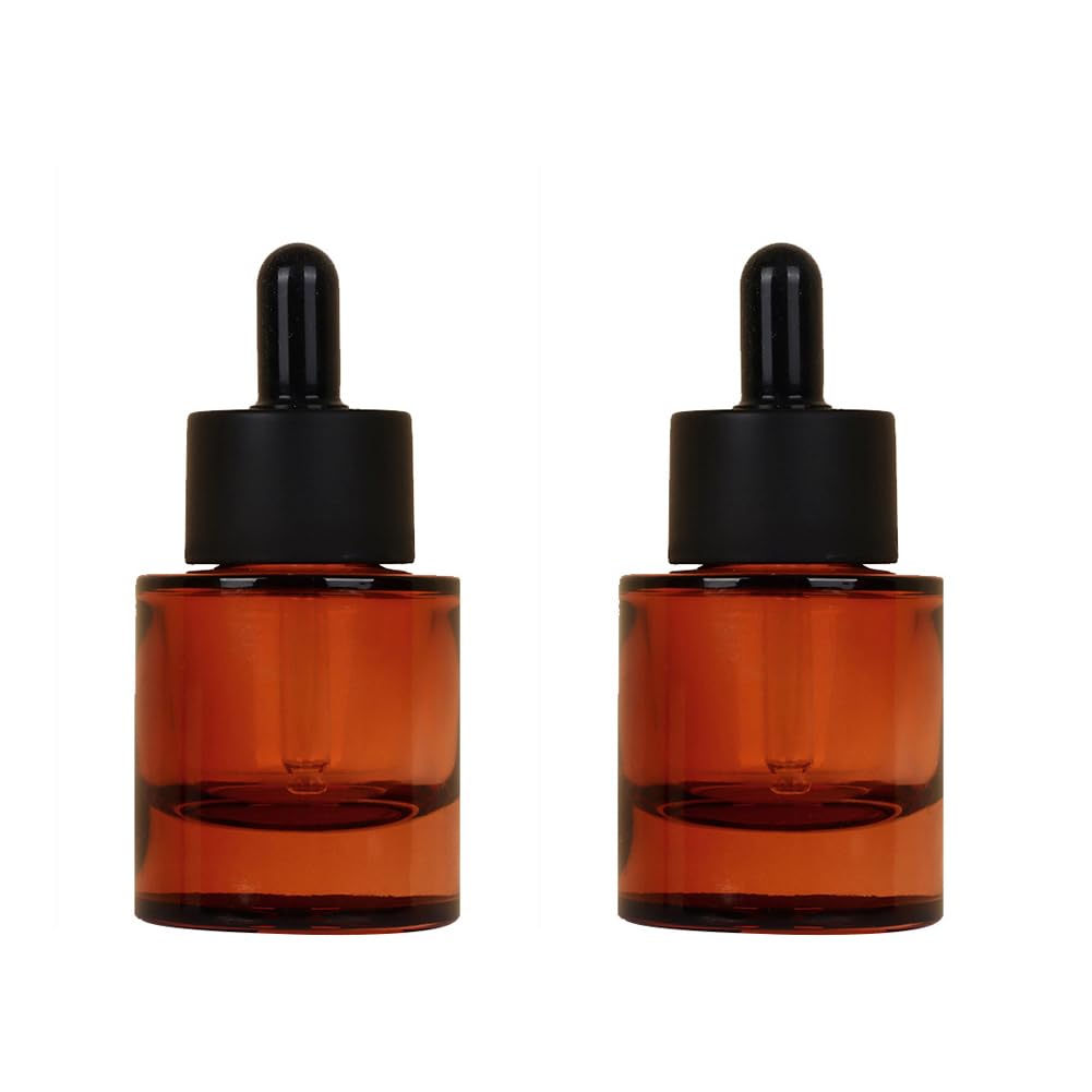 Photo 1 of QUUPY 2Pcs 30ML/1OZ Amber Glass Dropper Bottles Empty Thick Glass Bottle with Eye Droppers Refillable Glass Dropper Essential Oil Bottle Cosmetic Containers
