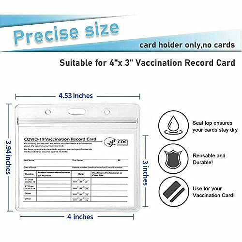 Qlofy 2pcs Clear Plastic PVC CDC Record Card Protector 4x3 inch Vax Card Holder Horizontal Badge ID Card Name Case Waterproof