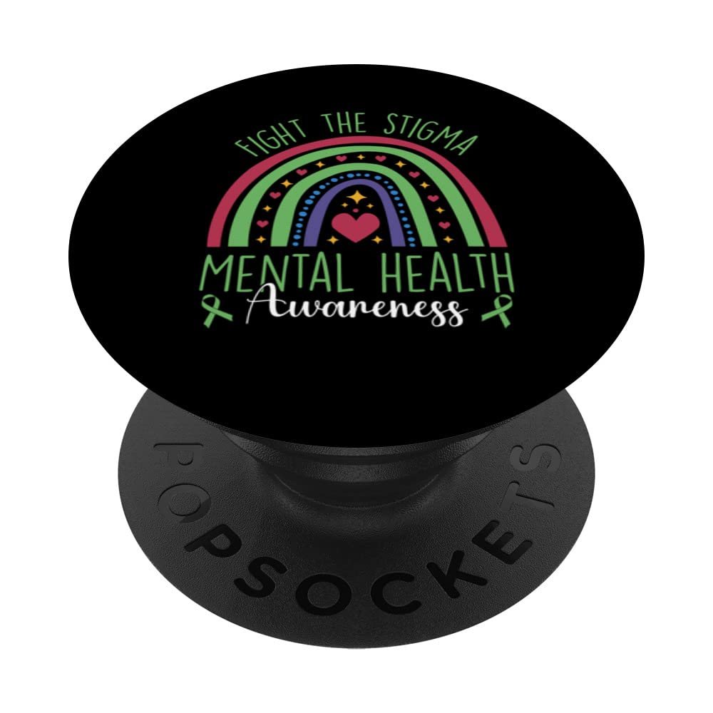 Fight The Stigma Mental Health Awareness Green Ribbon PopSockets Swappable PopGrip