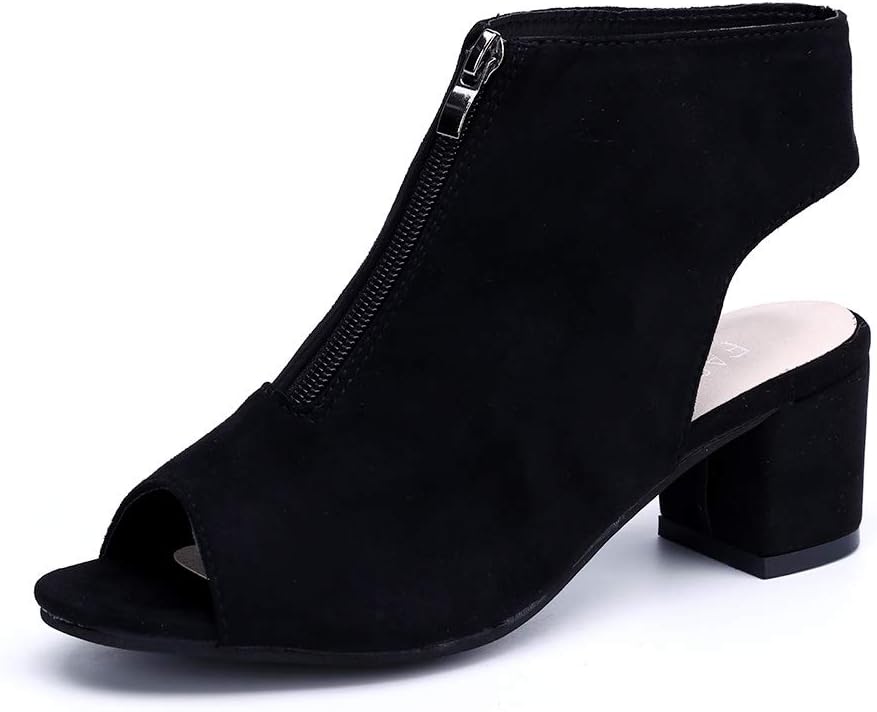 Wedge Sandals Ankle Boots Womens Block Heel 5cm Peep Toe Summer Shoes Peep Toe Flatform Zipper Open Back Holidays Pumps Black Grey Red UK2.5-UK9 (EU34-EU43)