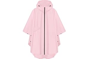 PTEROMY Hooded Rain Poncho for Adult with Pocket and Zipper, Waterproof Lightweight Raincoat for Men and Women