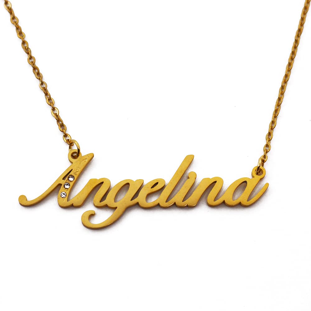 Kigu Name Necklace Angelina - Gold Tone - Custom Name Necklace - Personalised Jewellery for Ladies- Customised Jewellery for Girls- Custom Pendant Angelina