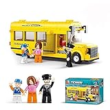 Lightahead DIY Building Blocks Set School Bus with Mini Figures Construction Kit Toy Set for Kids, 219 Piece
