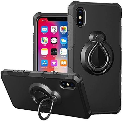iPhone X Case, iPhone 10 Case, Gentre 360 Degree Rotating Adjustable Ring Holder Armor Case with Kickstand and Bumper Drop Protection Scratch Resistant for iPhone X - Black