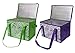 Earthwise Insulated Reusable Grocery Bag Shopping Box with Reinforced Bottom Panel and Zipper Top Lid with Extra Side Handles for Easy Lifting (Set of 2) (Green/Purple)
