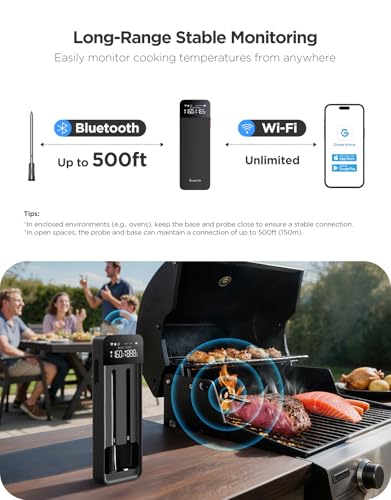 GoveeLife Smart Wireless Meat Thermometer 2 Probes with Stable Bluetooth WiFi Transmission, Digital Oven Thermometer with Accuracy±1.8℉, IP68, Charge Magnetic Base, Alarm, for BBQ, Grill, Smoker