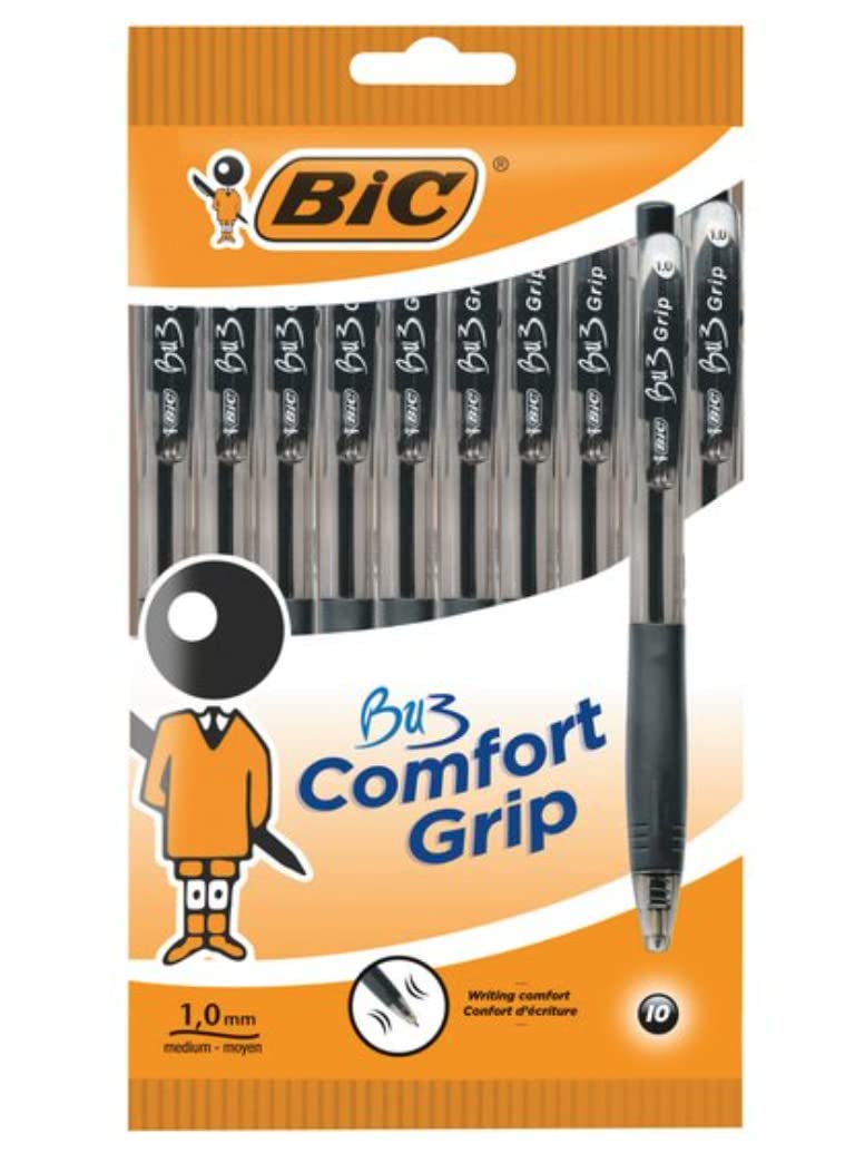 BIC BU3 Comfort Grip - Retractable Ball Pens - 10 Black
