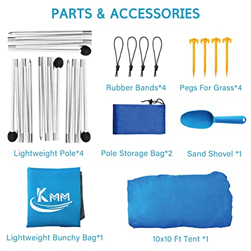 KMM Beach Tent Sun Shade with UPF50+ UV Protection,10X10ft Beach Canopy