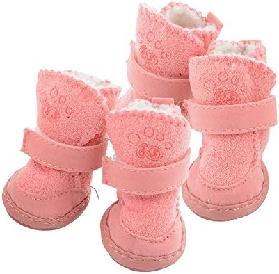 Tzou Puppy Cotton Blend Winter Snow Warm Walking Boots, Small, Khaki, 4-Pack
