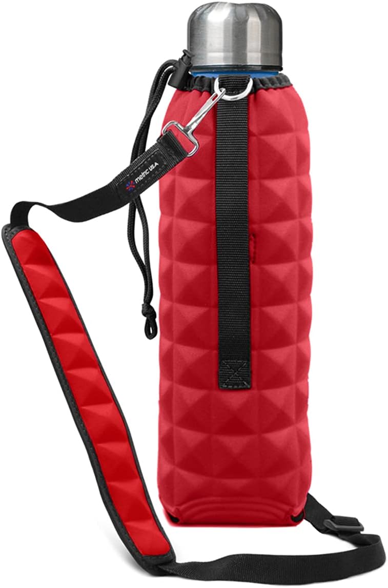 Metric USA Water Bottle Carrier with Adjustable Shoulder Strap Pouch Drink Carrier Double Sided Reversible Sleeve 25oz Snug Fit Insulated Water Bottle Holder for Walking Hiking Camping Travelling
