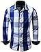 Shirts, Cokle Men Slim Fit Long Sleeve Casual Blouses Plaid Button Down #099 Blue EUR L (US M)