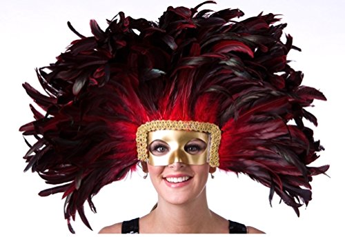 Zucker Feather Mask/Headdress with Coque Feathers, Red