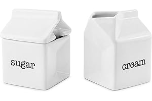 Darware Sugar and Creamer Set, Milk Carton Shaped White Ceramic Cream Jug and Sugar Bowl